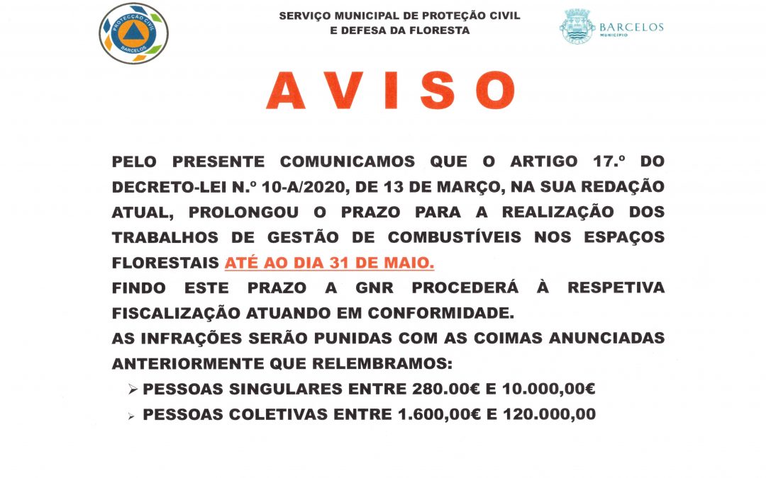 Aviso – Gestão de Combustíveis nos Espaços Florestais